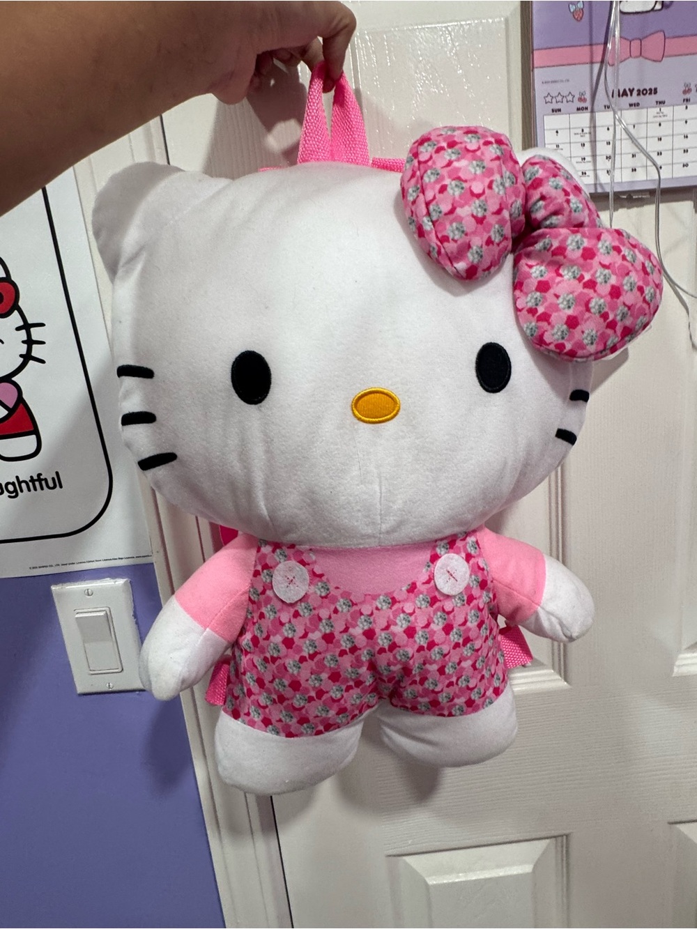 Hello Kitty White and Pink Floral Plush Backpack